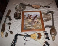 Native American Warrior Print & 4 Decorative Items