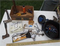 Crowfoot wrenches, hatchets, tools