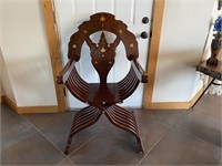 $Vintage Traditional Brass Inlaid Savonarola Chair