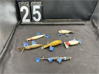 6 Vintage Fishing Lures - One is Wooden