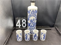 Vintage Ceramarte Blue Delft Decanter Set
