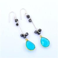Blue Chalcedony and Black Moissanite Beads Dangler