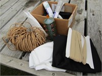 box of fabric & items