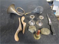 brass horn & items