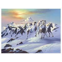 Jim Warren, "Horses in the Snow" Hand Signed, Arti