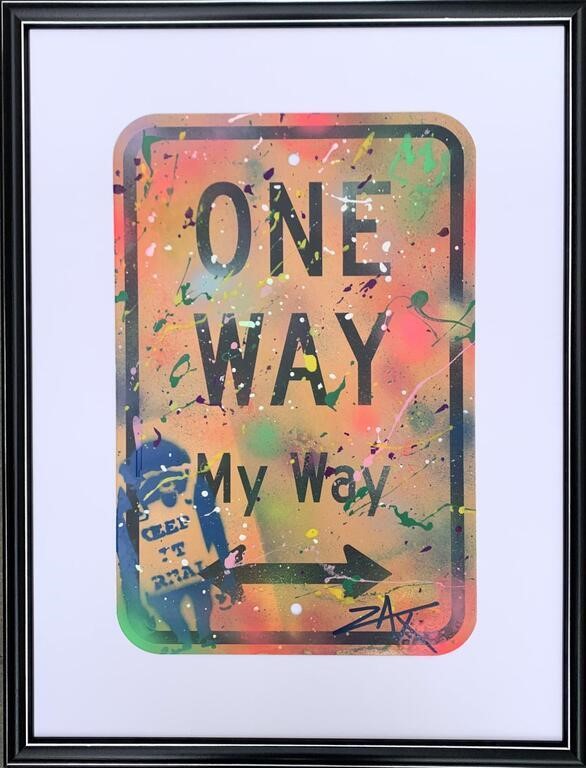 E.M. ZAX- Hand painted metal street sign "One Way"