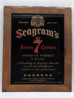 (JL) Seagram's 7 Crown Whiskey Glass Sign Framed.
