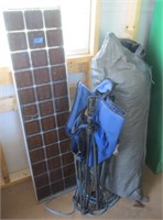 Solar panel, chair, tent
