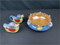Duck bowl Hand painted Japan marked roughly 6