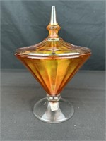 Carnival glass, candy dish, inches tall with it