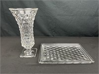 Fostoria vases in platter American pattern vase