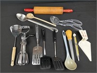Cookware utensils, rolling pin, beater, etc.