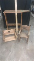Wood Side Table, small rocking chair and bench