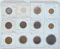 12 Older World Coins: Nova Scotia, New Foundland,
