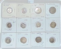 12 Silver World Coins: Panama, Spain, Spanish