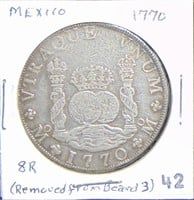 1770 Spanish Colonial, Mexico 8 Real Silver.
