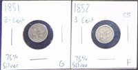 1851, 1852 3¢ Silver G-F.