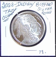 2023 Indian/Buffalo Troy Ounce .999 Silver BU.