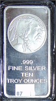 10 Troy Ounces .999 Silver Indian/Buffalo BU.