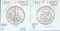 1945, 1945-D Liberty Half Dollars MS-AU+. Wow!