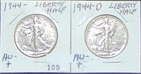 1944, 1944-D Liberty Half Dollars AU+-AU+. Wow!