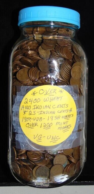 Over 2400 Wheat Cents plus 25 Indian Cents