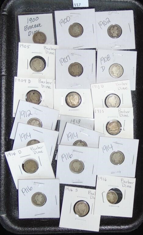 20 Barber Dimes 1900-1916-S (not consecutive,