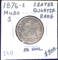 1876-S Micro "S" Seated Quarter UNC (toned).