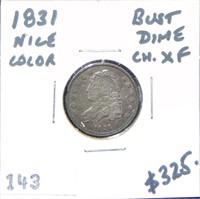 1831 Bust Dime EF++. Nice color.
