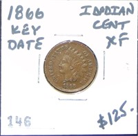 1866 Indian Cent EF (Key date).