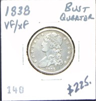 1838 Bust Quarter VF-EF (Key).