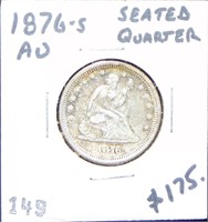 1876-S Seated Quarter AU.