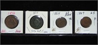 2 Large Cents & 2 2¢ Pieces G-VF.