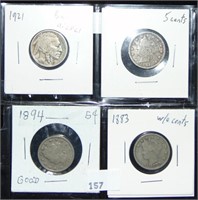 Nickel Variety: 3 "V" Nickels, 1921 Buffalo Nickel