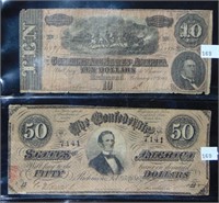 2/17/1864 $10, $50 Confederate State Notes.