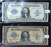 2 Series 1923 $1 Silver Certificates.