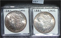 1880, 1882 Morgan Dollars MS, MS. Nice Pair!