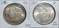 1896, 1889 Morgan Dollars UNC., AU-UNC.