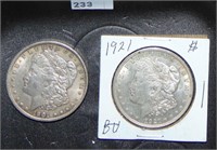 1901-O, 1921 Morgan Dollars VF, UNC.
