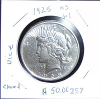 1925 Peace Dollar VF (cleaned).