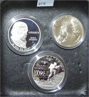3 Modern U.S. Silver Dollars .900: Madison, Olympi