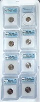 8 Slabbed Coins: ICG, PCGS, Nickels, Dime,