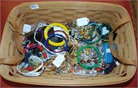 Longaberger Basket with Variety of Costume Jewelry