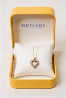 14k Diamond & Pink Stone Heart Necklace.