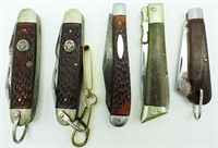 (5) Vintage Pocket Knives; Sabre 614 2-Blade,