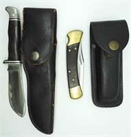 (2) Buck Knives in Leather Holders