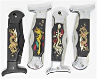 (4) Vintage Japan Dragon Lockback Folding Knife