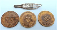 MASONIC VINTAGE TIE CLASP & (3) MASONIC