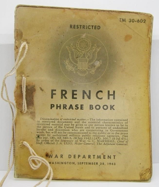 1943 Restricted French Phrase Book, TM 30-602