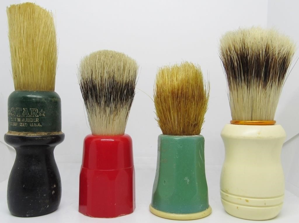 4 Vintage, Set In Rubber, Bristle Shave Brushes!